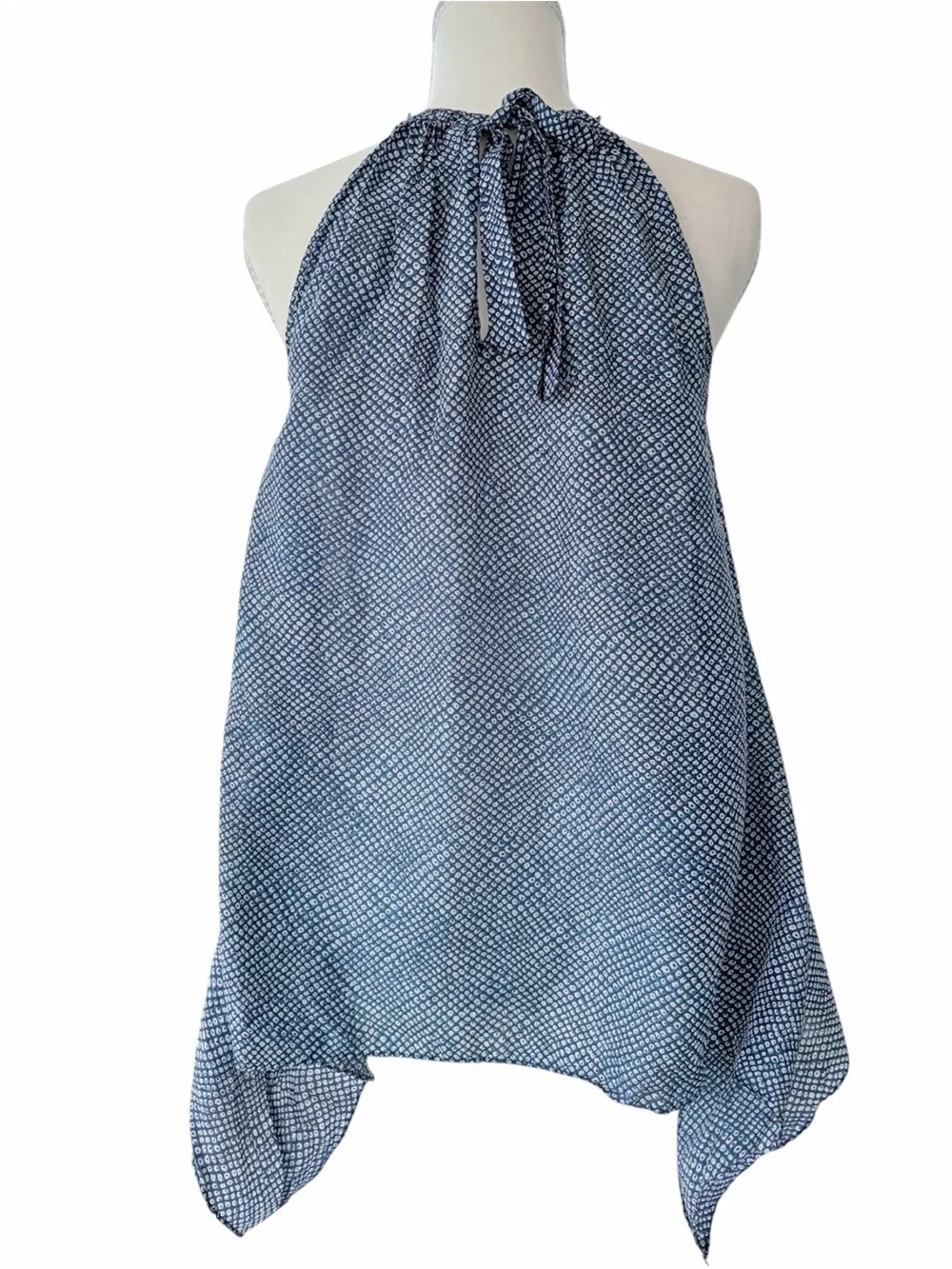 Michael Kors Silk Chain Neck Halter Blouse XS Petite Blue White Resort Top
